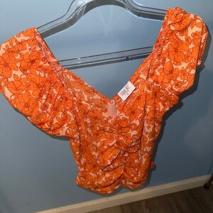 Marshalls Vibrant Orange Floral Blouse